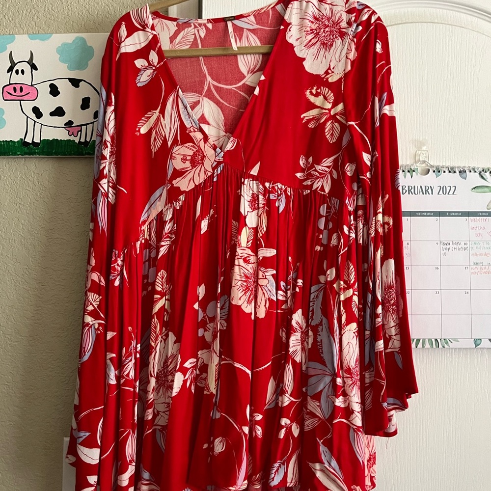 Free people red long sleeve dress